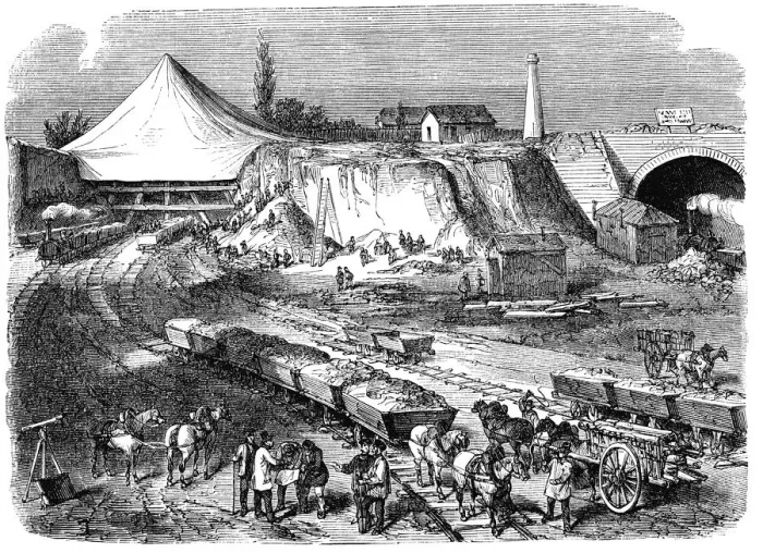 Framed Print : Works for the construction of the Western Railway Station in Paris, the French railways Framed Print : Works for the construction of the Western Railway Station in Paris, the French railways