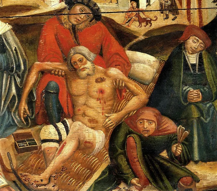 Framed Print : Works of mercy with Dives and Lazarus, c1550. Creator: Unknown Framed Print : Works of mercy with Dives and Lazarus, c1550. Creator: Unknown