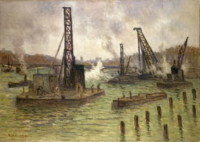 Framed Print : Works on the Seine, at Pont des Saints-Peres, 1936. Creator: Maximilien Luce Framed Print : Works on the Seine, at Pont des Saints-Peres, 1936. Creator: Maximilien Luce