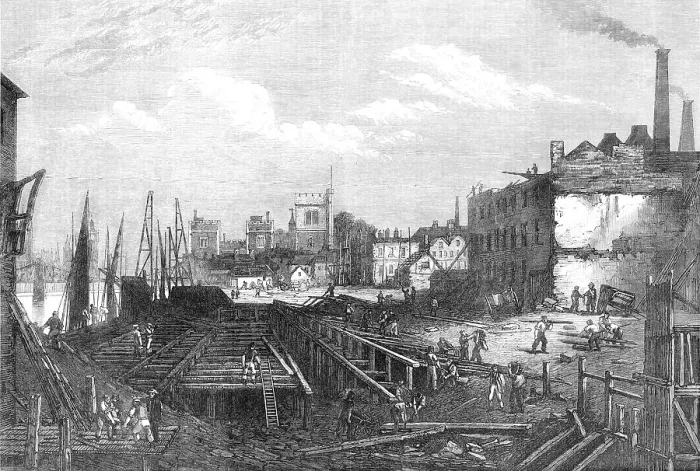 Framed Print : Works of the Southern Embankment of the Thames at Lambeth, 1868. Creator: Unknown Framed Print : Works of the Southern Embankment of the Thames at Lambeth, 1868. Creator: Unknown