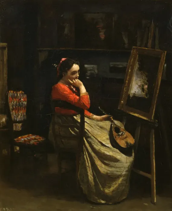 Framed Print : The Workshop of Corot, Young Woman with Red Blouse, 1865-1870. Artist: Jean-Baptiste-Camille Corot Framed Print : The Workshop of Corot, Young Woman with Red Blouse, 1865-1870. Artist: Jean-Baptiste-Camille Corot
