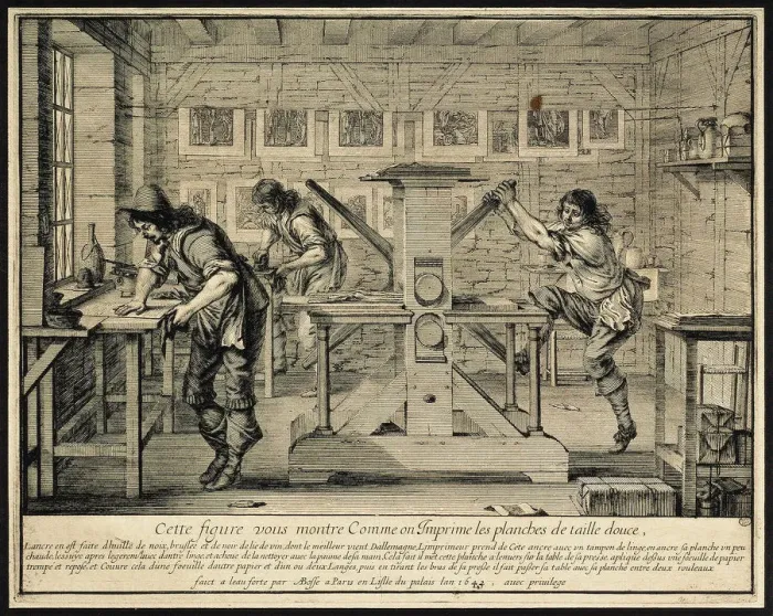 Framed Print : Workshop of an Engraver, 1642. Artist: Bosse, Abraham (1602-1676) Framed Print : Workshop of an Engraver, 1642. Artist: Bosse, Abraham (1602-1676)