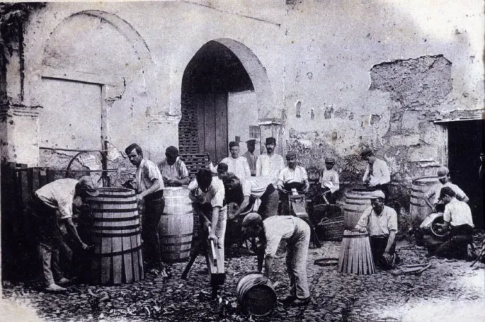 Framed Print : Workshop of handcrafted barrels construction for the wine industry, 1900 Framed Print : Workshop of handcrafted barrels construction for the wine industry, 1900