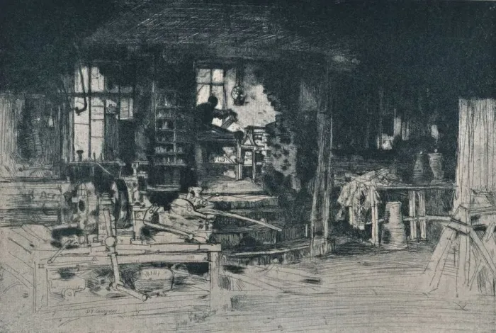 Framed Print : The Workshop, Stirling, 1905. Artist: David Young Cameron Framed Print : The Workshop, Stirling, 1905. Artist: David Young Cameron