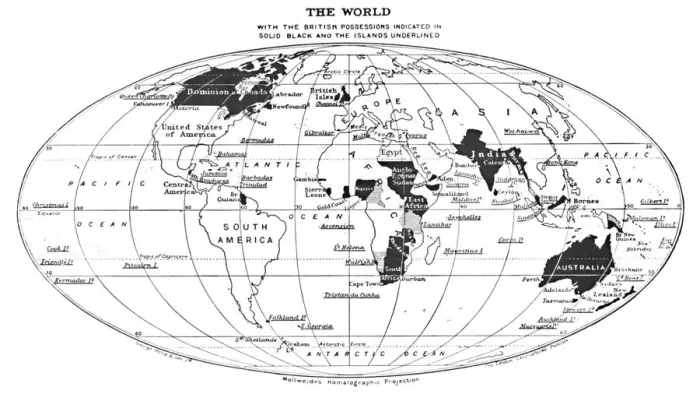Framed Print : The World with the British Possessions Indicated in Solid Black and the Islands Underlined, 1924 Framed Print : The World with the British Possessions Indicated in Solid Black and the Islands Underlined, 1924