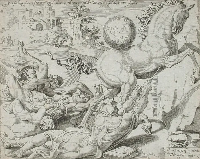 Framed Print : The World Carrying Away Knowledge and Love, 1550. Creator: Dirck Volkertsen Coornhert Framed Print : The World Carrying Away Knowledge and Love, 1550. Creator: Dirck Volkertsen Coornhert