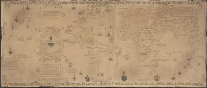 Framed Print : World Map (Propoganda), 1529. Artist: Ribeiro, Diogo (?-1533) Framed Print : World Map (Propoganda), 1529. Artist: Ribeiro, Diogo (?-1533)