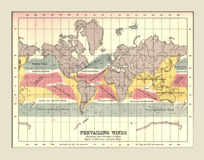 Framed Print : World Map showing Prevailing Winds, 1902. Creator: Unknown Framed Print : World Map showing Prevailing Winds, 1902. Creator: Unknown