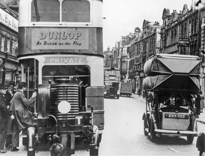 Framed Print : World War 2 street scene show gas converted vehicles. Creator: Unknown