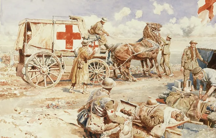 Framed Print : World War I: an advanced dressing station on the Western Front, 1917. Creator: Fortunino Matania Framed Print : World War I: an advanced dressing station on the Western Front, 1917. Creator: Fortunino Matania
