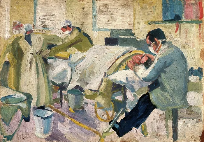 Framed Print : World War I: an operating theatre in a hospital ship, c1918. Creator: Jan Gordon Framed Print : World War I: an operating theatre in a hospital ship, c1918. Creator: Jan Gordon