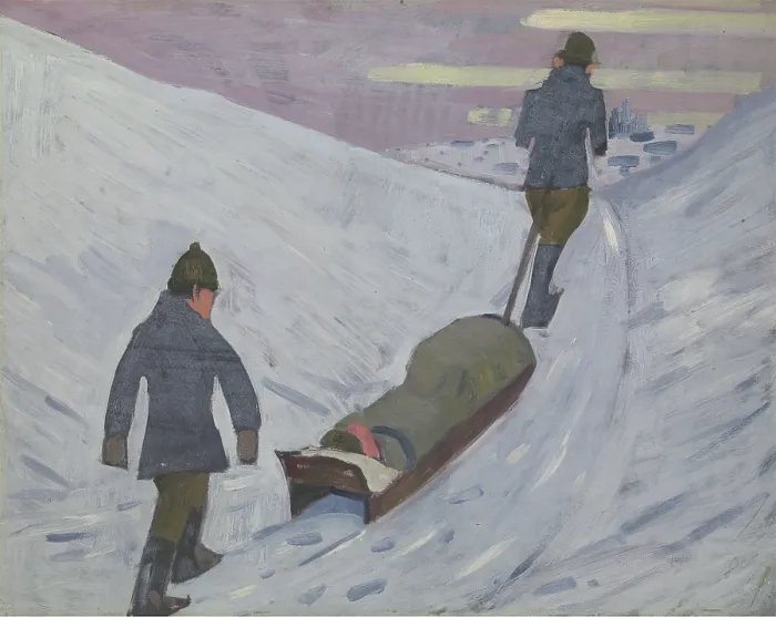 Framed Print : World War I: transport of the wounded by sledge in Russia, 1918. Creator: Jan Gordon Framed Print : World War I: transport of the wounded by sledge in Russia, 1918. Creator: Jan Gordon