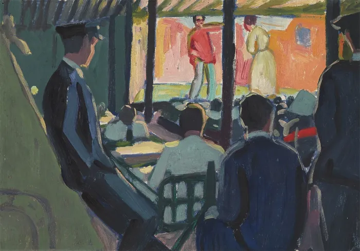 Framed Print : World War I: wounded sailors watching a play (at Netley Hospital?), (1918?). Creator: Jan Gordon Framed Print : World War I: wounded sailors watching a play (at Netley Hospital?), (1918?). Creator: Jan Gordon