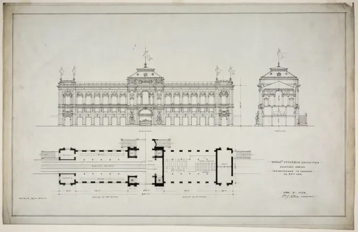 Framed Print : Worlds Colombian Exposition 60th Street Entrance, Chicago, Illinois, Plan and Elevation Framed Print : Worlds Colombian Exposition 60th Street Entrance, Chicago, Illinois, Plan and Elevation