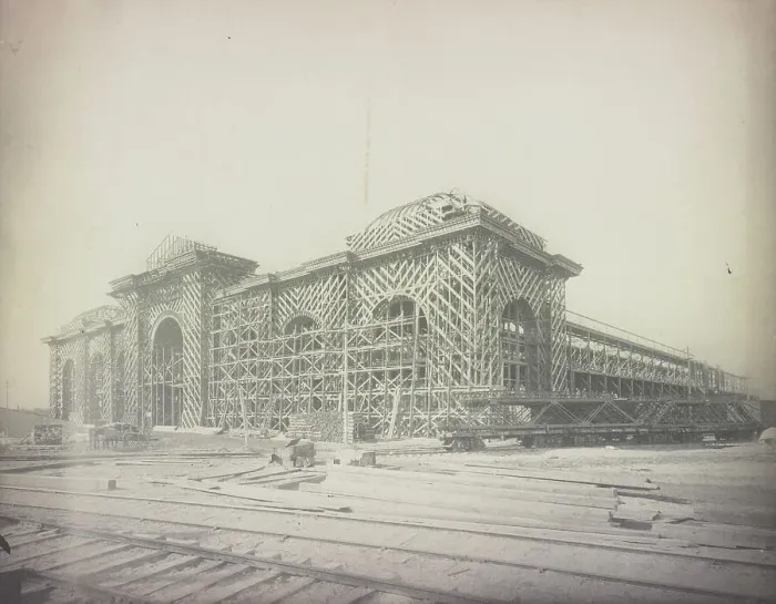 Framed Print : World's Fair, Chicago, 1892: Frame for Mines Building, 1892. Creator: Unknown