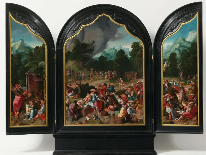 Framed Print : Worship of the Golden Calf, c.1530. Creator: Lucas van Leyden Framed Print : Worship of the Golden Calf, c.1530. Creator: Lucas van Leyden