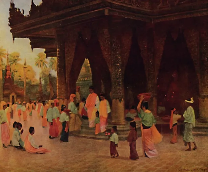 Framed Print : Worshippers at a Shrine of Gautama, 1913. Artist: James Raeburn Middleton Framed Print : Worshippers at a Shrine of Gautama, 1913. Artist: James Raeburn Middleton