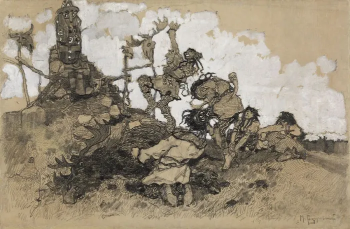 Framed Print : Worshipping Idols. Artist: Ezuchevsky, Mikhail Dmitrievich (1880-1928) Framed Print : Worshipping Idols. Artist: Ezuchevsky, Mikhail Dmitrievich (1880-1928)
