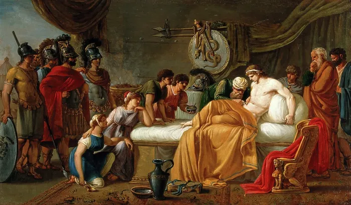 Framed Print : The wounded Alcibiades. Creator: Jean Charles Nicaise Perrin Framed Print : The wounded Alcibiades. Creator: Jean Charles Nicaise Perrin