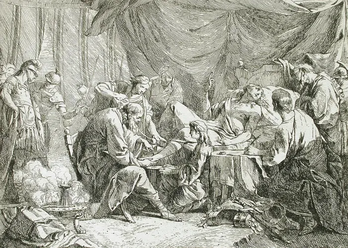 Framed Print : Wounded Antiochus after His Fall Dictating His Will, 1738. Creator: Noël Hallé Framed Print : Wounded Antiochus after His Fall Dictating His Will, 1738. Creator: Noël Hallé
