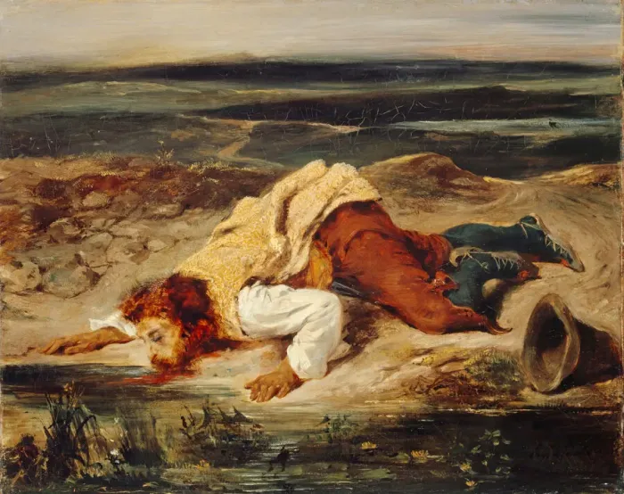 Framed Print : Wounded Brigand (Roman Shepherd), ca 1825. Creator: Delacroix, Eugene (1798-1863) Framed Print : Wounded Brigand (Roman Shepherd), ca 1825. Creator: Delacroix, Eugene (1798-1863)