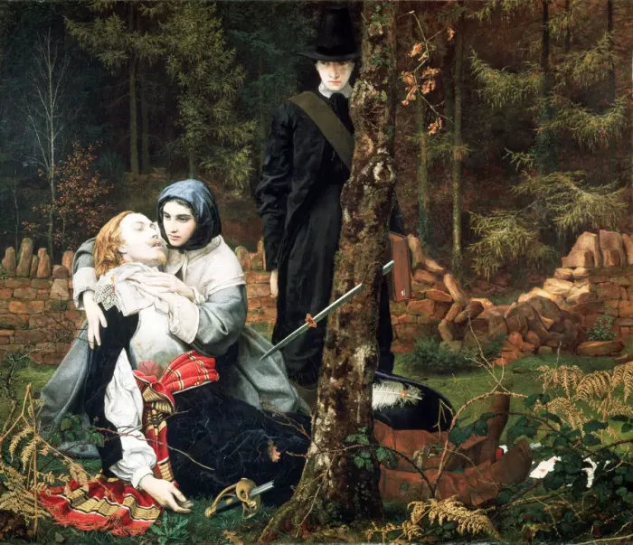 Framed Print : The Wounded Cavalier, 1855. Artist: William Shakespeare Burton Framed Print : The Wounded Cavalier, 1855. Artist: William Shakespeare Burton