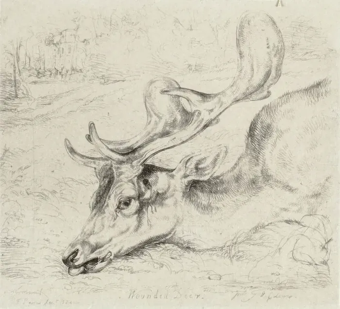 Framed Print : Wounded Deer, 1824. Creator: John Frederick Lewis Framed Print : Wounded Deer, 1824. Creator: John Frederick Lewis
