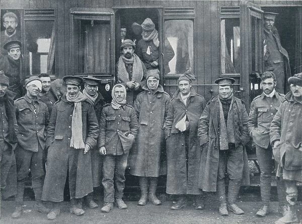 Wounded English troops on their way to a base hospital, c1914