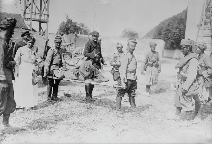Framed Print : Wounded Moroccan on stretcher, between c1914 and c1915. Creator: Bain News Service Framed Print : Wounded Moroccan on stretcher, between c1914 and c1915. Creator: Bain News Service