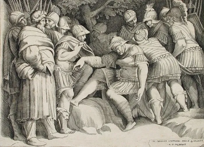 Framed Print : The Wounded Scipio, c1546. Creator: Giulio Bonasone Framed Print : The Wounded Scipio, c1546. Creator: Giulio Bonasone