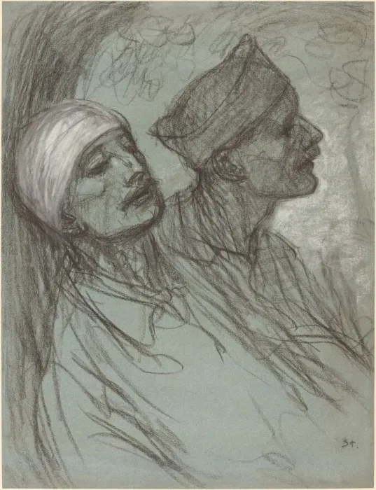 Framed Print : A Wounded Soldier and His Comrade, 1916. Creator: Theophile Alexandre Steinlen Framed Print : A Wounded Soldier and His Comrade, 1916. Creator: Theophile Alexandre Steinlen