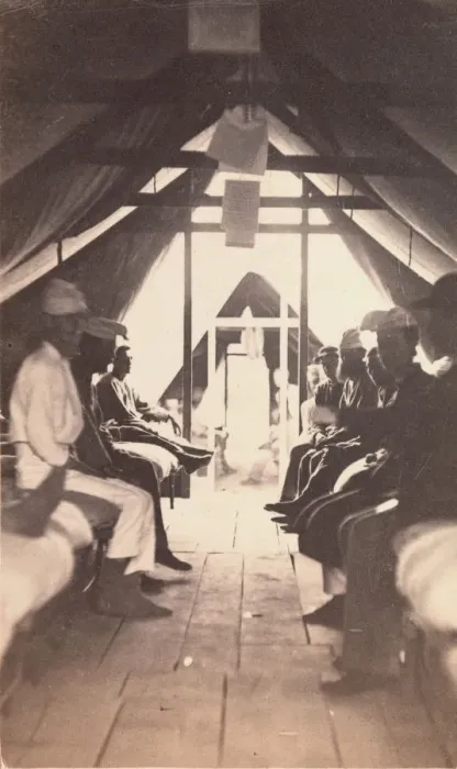 Framed Print : [Wounded Soldiers on Cots, possibly at Harewood Hospital], 1865