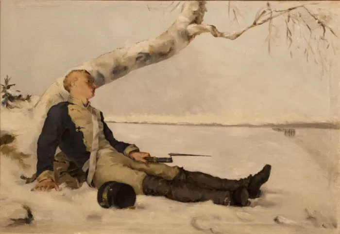 Framed Print : Wounded Warrior in the Snow, 1880 Framed Print : Wounded Warrior in the Snow, 1880