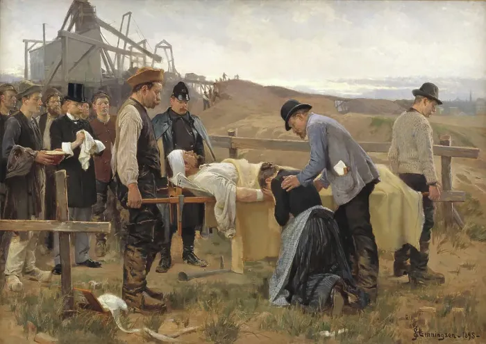 Framed Print : A Wounded Workman, 1895. Creator: Erik Henningsen Framed Print : A Wounded Workman, 1895. Creator: Erik Henningsen
