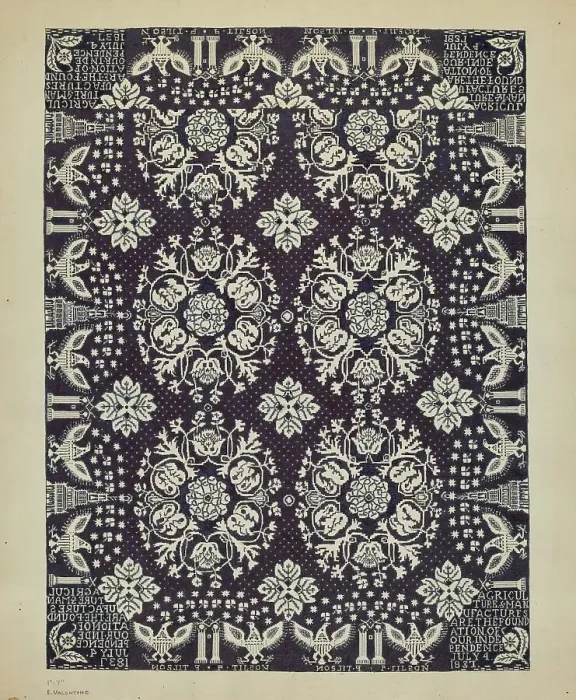 Framed Print : Woven Bedspread, c. 1936. Creator: Elizabeth Valentine Framed Print : Woven Bedspread, c. 1936. Creator: Elizabeth Valentine