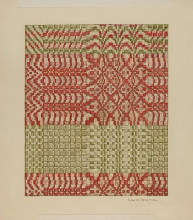 Framed Print : Woven Coverlet, 1935 / 1942. Creator: Charles Roadman Framed Print : Woven Coverlet, 1935 / 1942. Creator: Charles Roadman