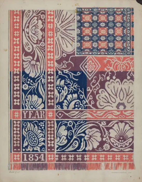 Framed Print : Woven Coverlet, 1937. Creator: Howard H. Sherman Framed Print : Woven Coverlet, 1937. Creator: Howard H. Sherman