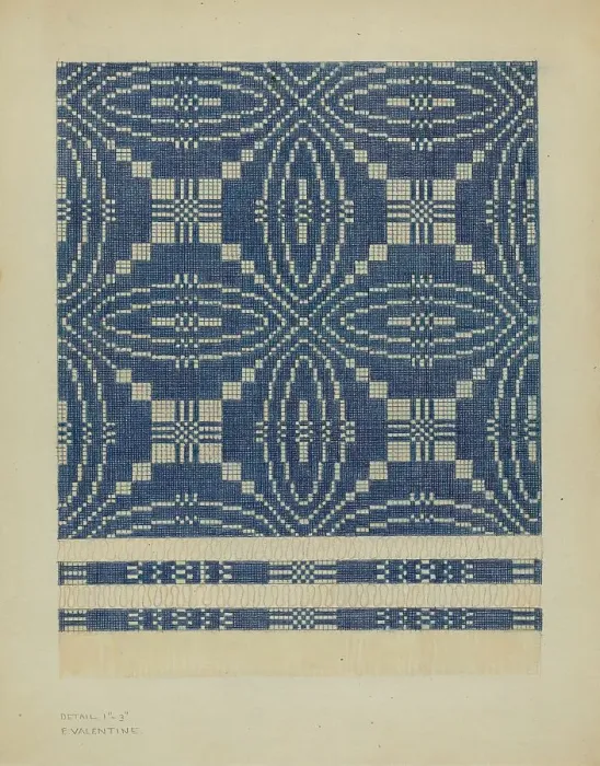 Framed Print : Woven Coverlet, c. 1936. Creator: Elizabeth Valentine Framed Print : Woven Coverlet, c. 1936. Creator: Elizabeth Valentine