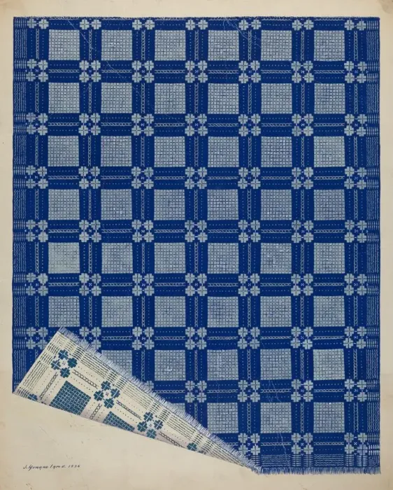 Framed Print : Woven Coverlet, c. 1936. Creator: J. Howard Iams Framed Print : Woven Coverlet, c. 1936. Creator: J. Howard Iams