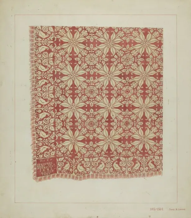 Framed Print : Woven Coverlet, c. 1937. Creator: James M. Lawson Framed Print : Woven Coverlet, c. 1937. Creator: James M. Lawson