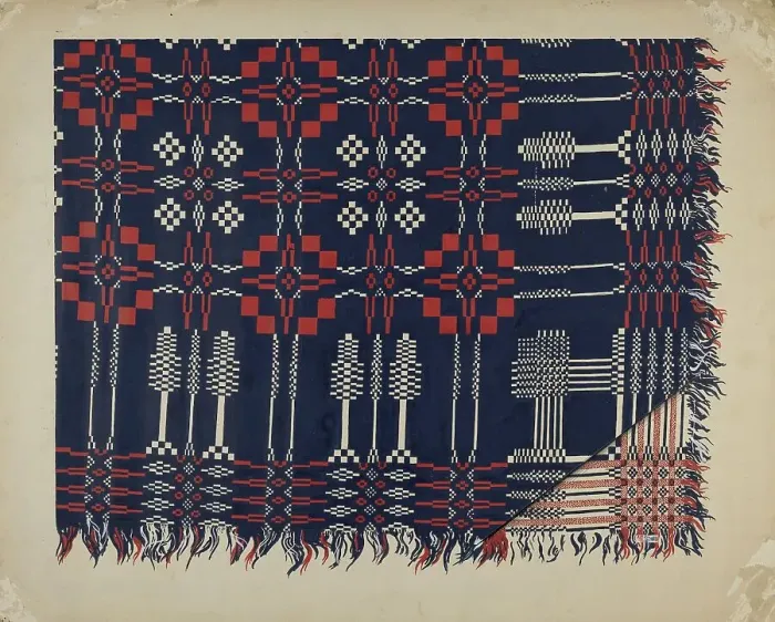 Framed Print : Woven Coverlet, c. 1937. Creator: Ralph Atkinson Framed Print : Woven Coverlet, c. 1937. Creator: Ralph Atkinson