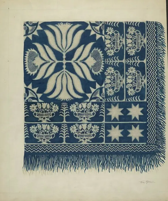 Framed Print : Woven Coverlet, c. 1937. Creator: Theodore Pfitzer Framed Print : Woven Coverlet, c. 1937. Creator: Theodore Pfitzer