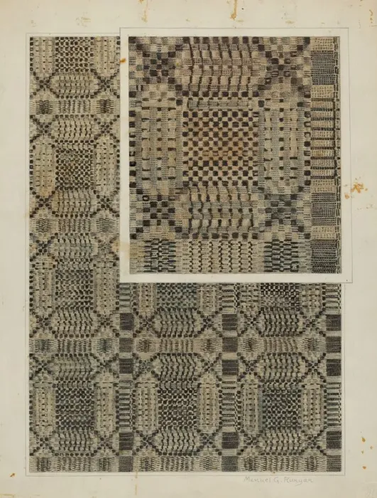 Framed Print : Woven Coverlet, c. 1938. Creator: Manuel G. Runyan Framed Print : Woven Coverlet, c. 1938. Creator: Manuel G. Runyan
