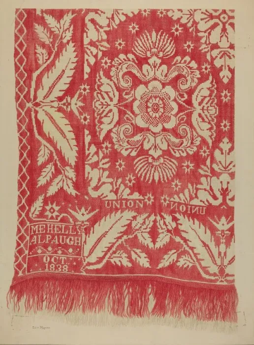 Framed Print : Woven Coverlet, c. 1939. Creator: Edith Magnette Framed Print : Woven Coverlet, c. 1939. Creator: Edith Magnette