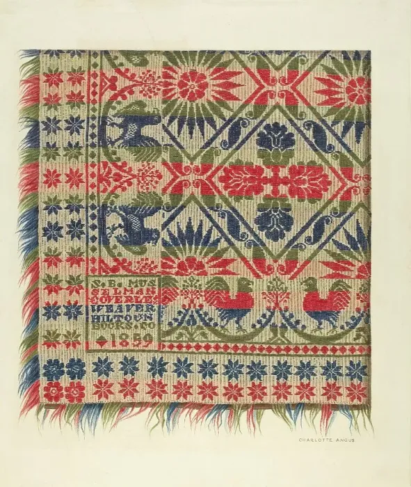 Framed Print : Woven Coverlet, c. 1940. Creator: Charlotte Angus