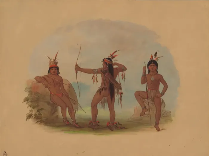 Framed Print : Three Woyaway Indians, 1854 / 1869. Creator: George Catlin Framed Print : Three Woyaway Indians, 1854 / 1869. Creator: George Catlin