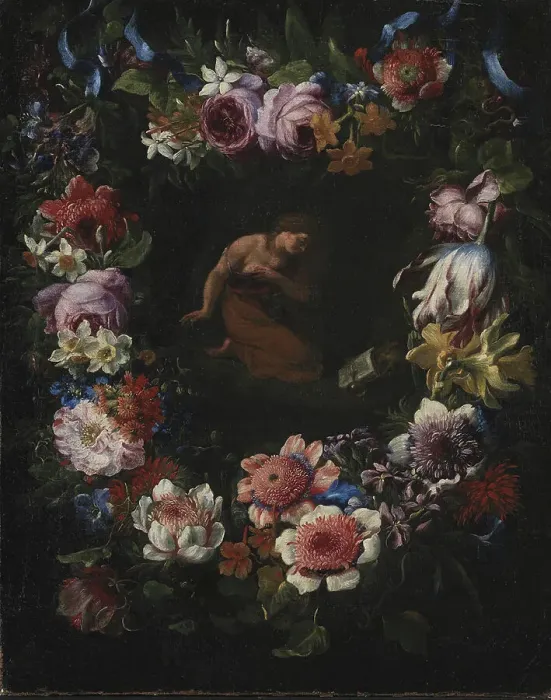 Framed Print : A Wreath of Flowers, 1668-1695. Creator: Karel van Vogelaer Framed Print : A Wreath of Flowers, 1668-1695. Creator: Karel van Vogelaer