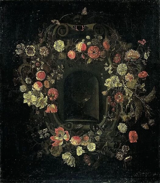Wreath of Flowers encircling a Niche, 1659-1663. Creator: Karel Batist