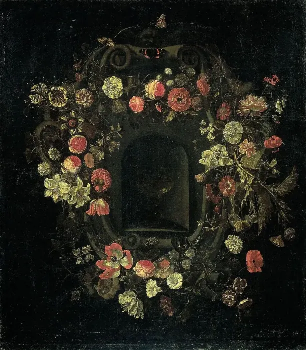 Framed Print : Wreath of Flowers encircling a Niche, 1659-1663. Creator: Karel Batist Framed Print : Wreath of Flowers encircling a Niche, 1659-1663. Creator: Karel Batist