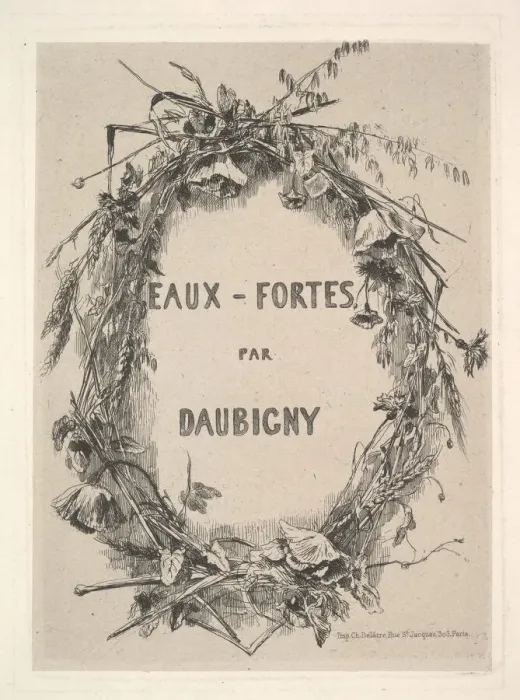 Framed Print : Wreath of Wildflowers, title for Eaux-Fortes par Daubigny, 1850 Framed Print : Wreath of Wildflowers, title for Eaux-Fortes par Daubigny, 1850